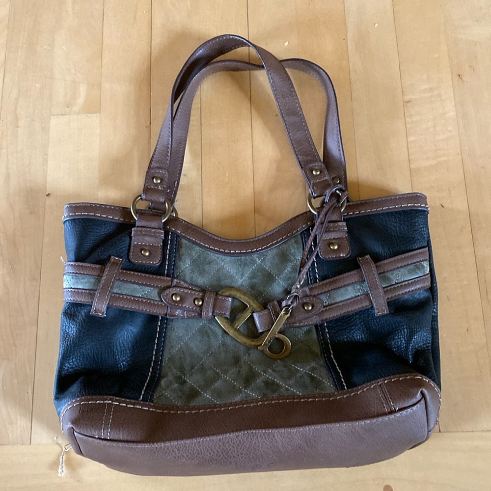 BOC (Born Concept) Faux Leather Black, Tan, & Green Purse